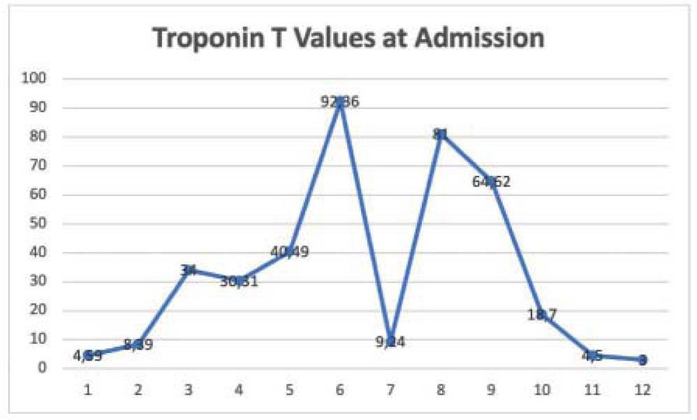 cTroponin T values at admission in our cohort.