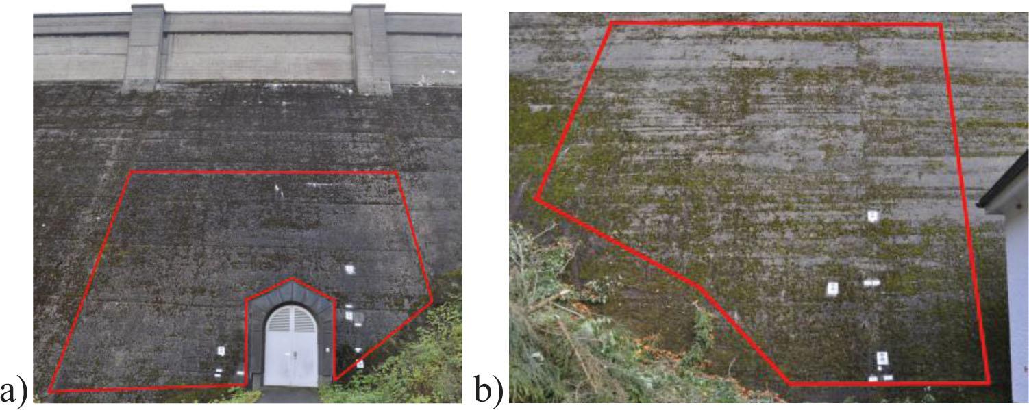 Selected fragments of Ecker Dam surface: (a) east section (station 501) and (b) west section (station 505).