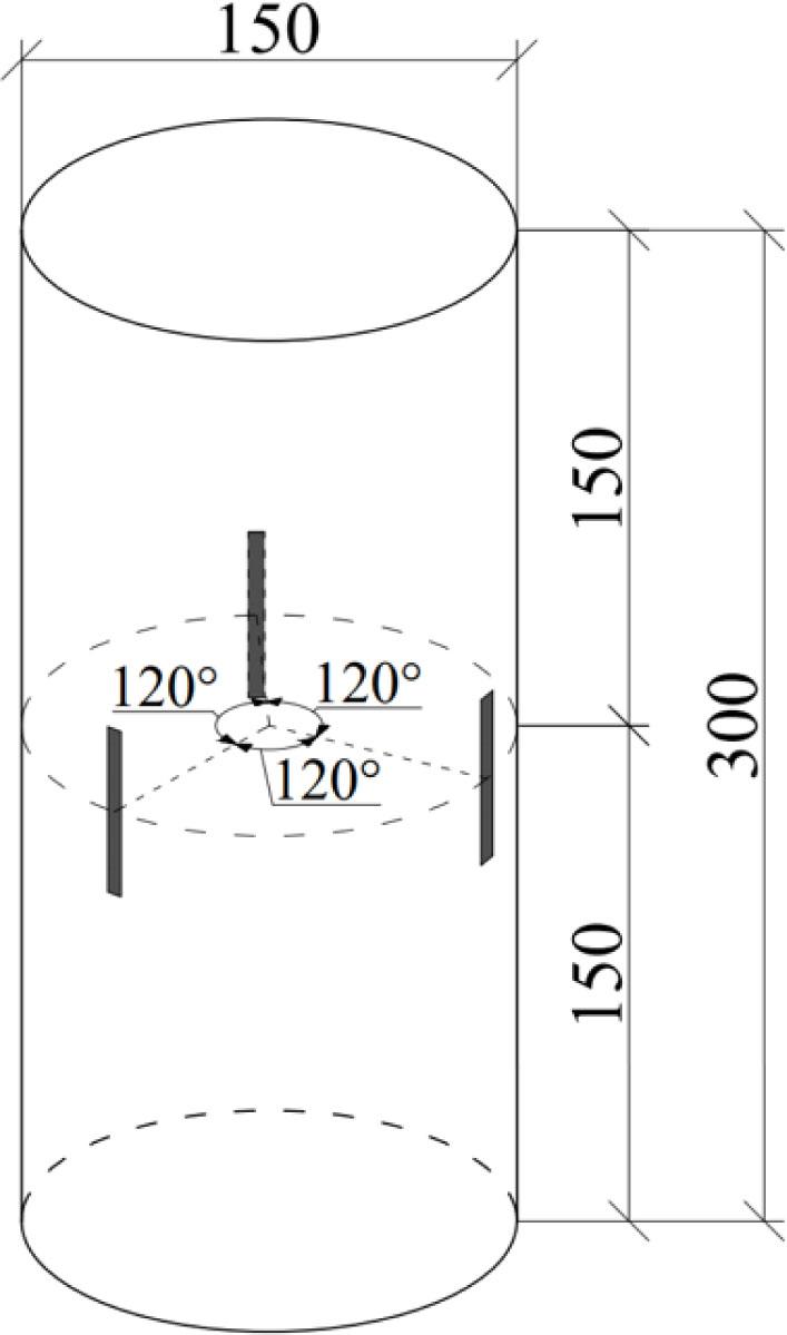 Shape of tested specimens and arrangement of electrical resistance strain gauges.