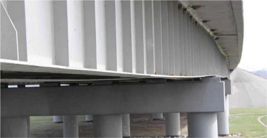 Permanent deflections of the girders of the main spans.