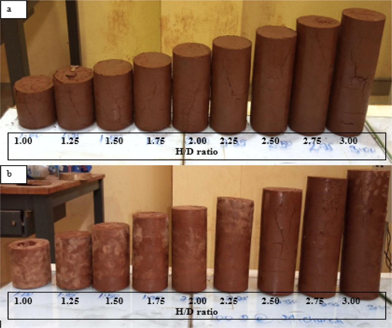 Failure pattern of 100 mm specimen diameter: (a) Saris Sefer and (b) Mariam Church.