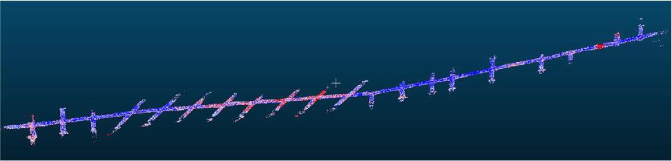 An example of the phenomenon of inertial system drift. The course of the scanned excavation is straight (this was confirmed by an independent measuring method), and the visible curvatures of the course of the excavation are due to the improper movement of the scanner head by the operator.