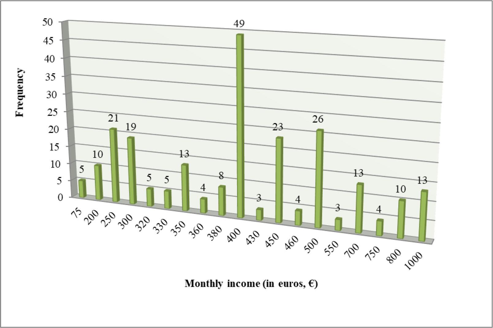 Monthly income (in euros, €)