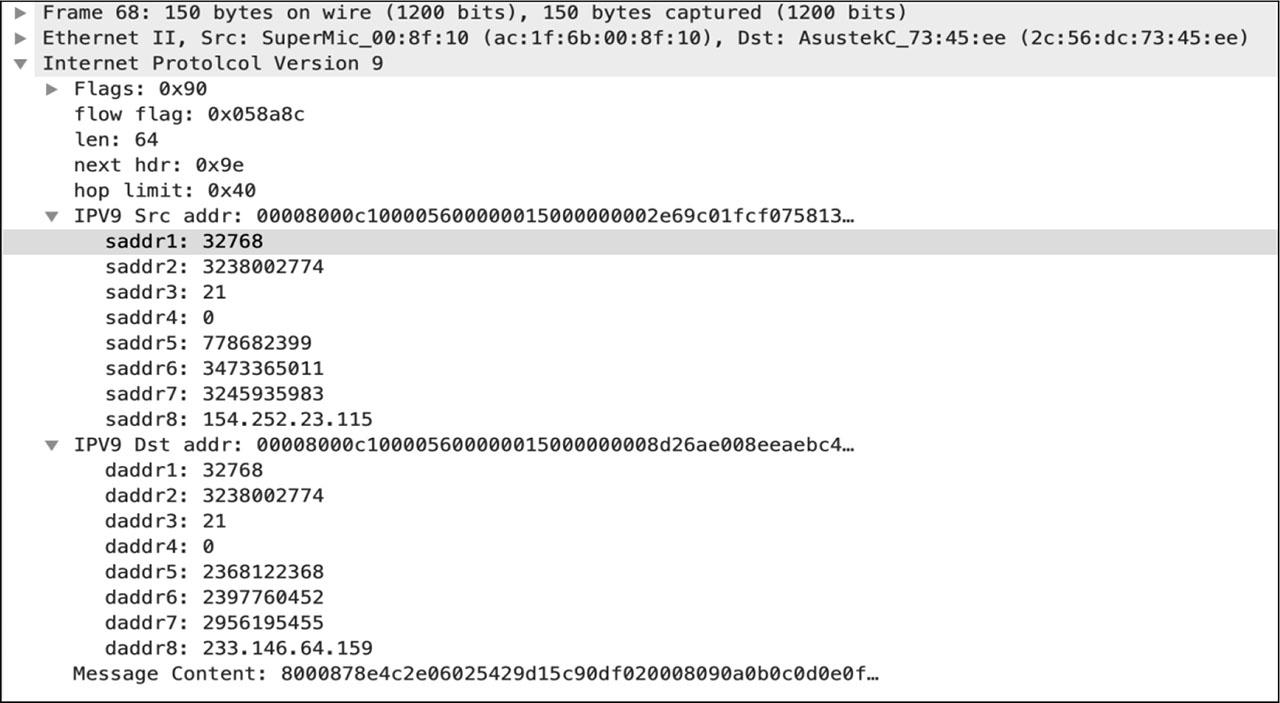 ICMPv9 Request Packet 2 (using address encryption direction)
