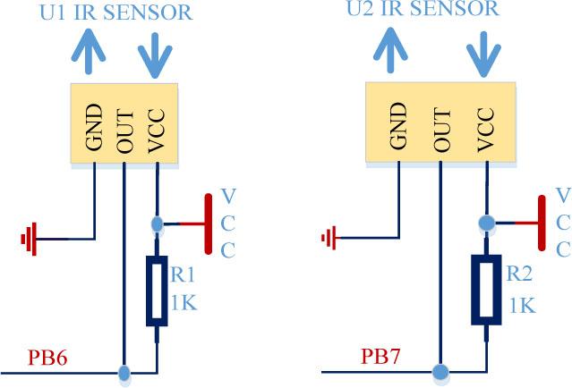 Connection circuit between IR sensor and STM32