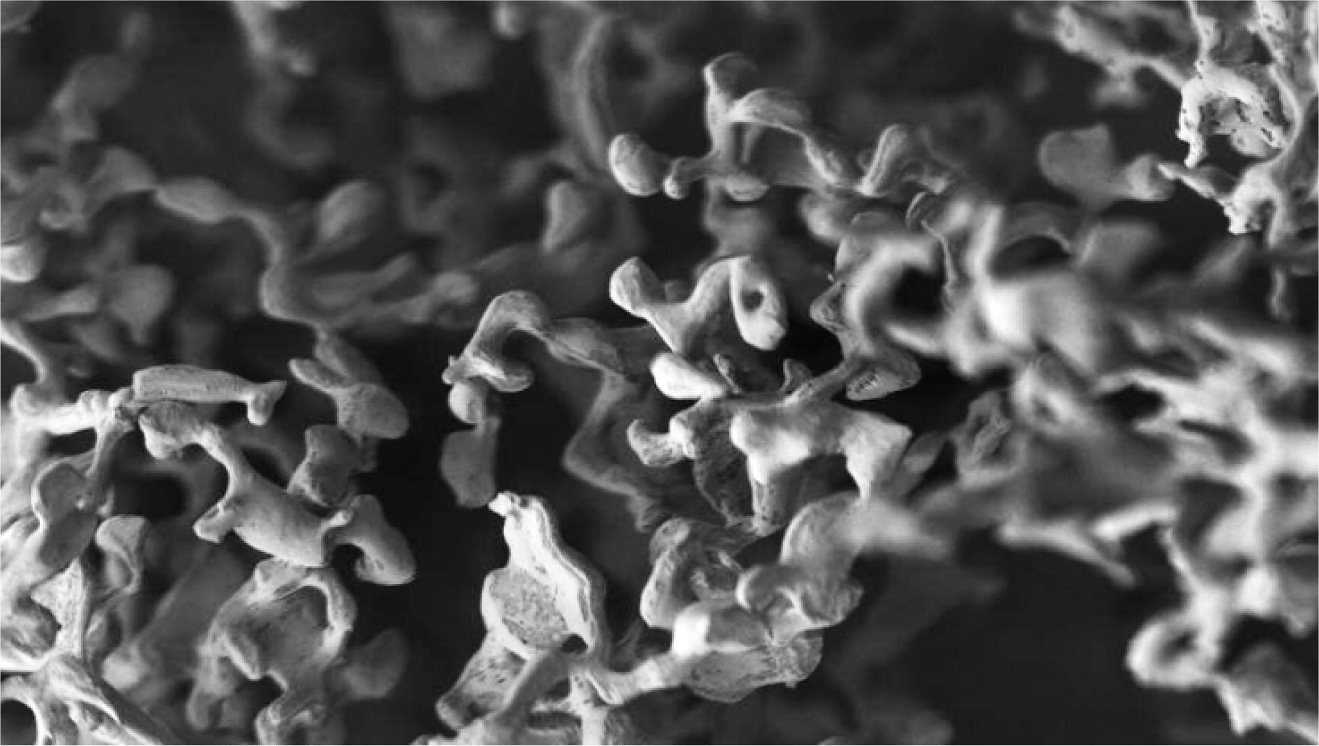 Crystals of solidified molten sulfur