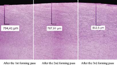 The microstructure of the product after individual flow-forming passes
