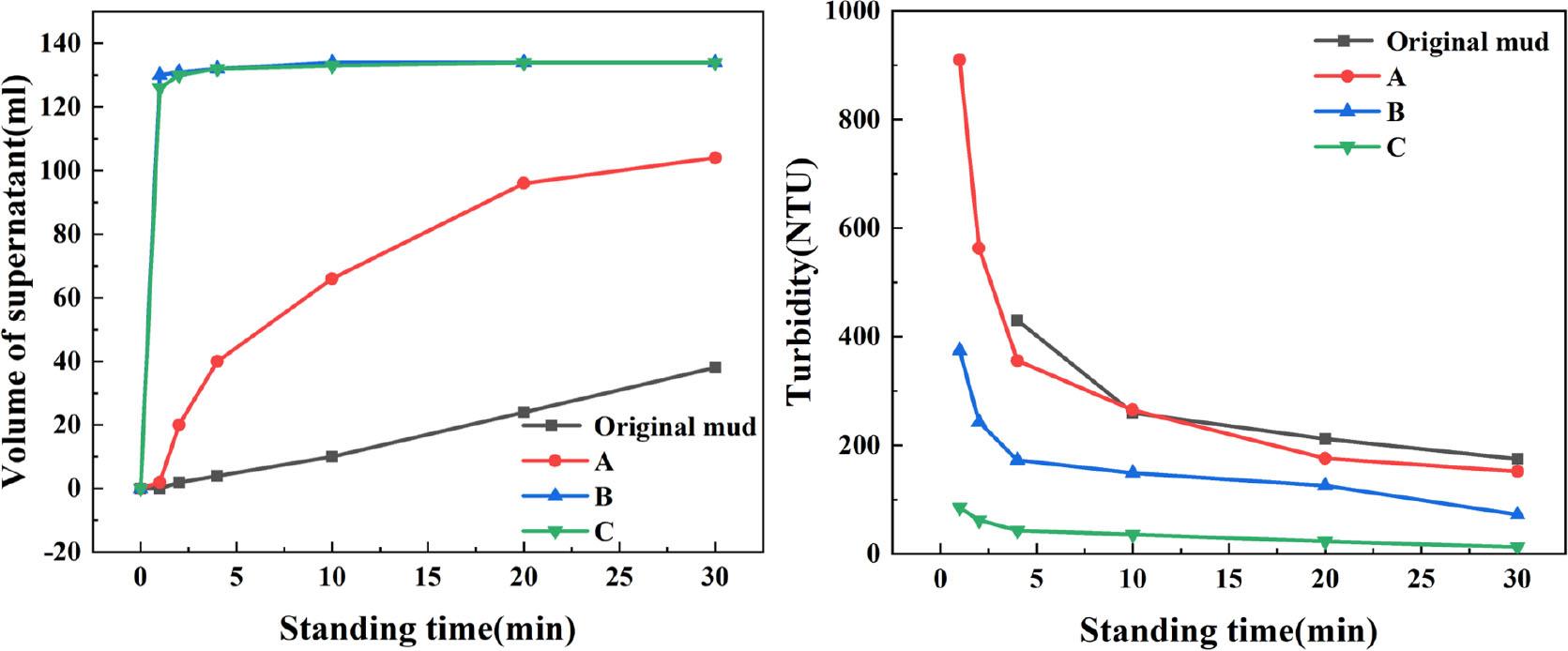 Changes in volume and turbidity of supernatant over time