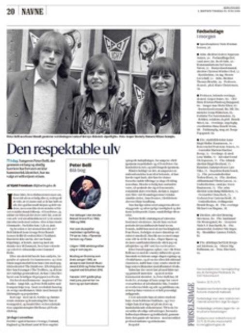Berlingske, 2018Comments: In 2018, Berlingske featured three pages with celebratory items. The first was dedicated to a portrait of a well-known singer on his 75th birthday and included a byline. On the following pages were several shorter birthday portraits written without bylines, as well as the death ad section.