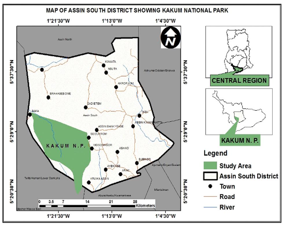 Map of Kakum National ParkSource: Cartographic and Remote Sensing Unit (2021)