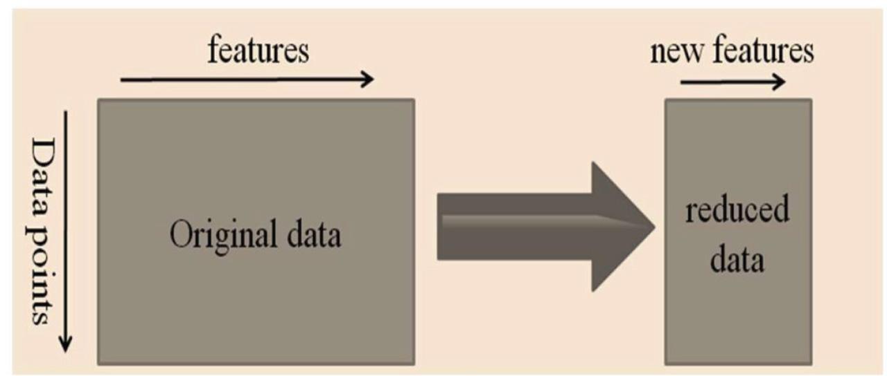 Reduction in data size due to feature extraction.