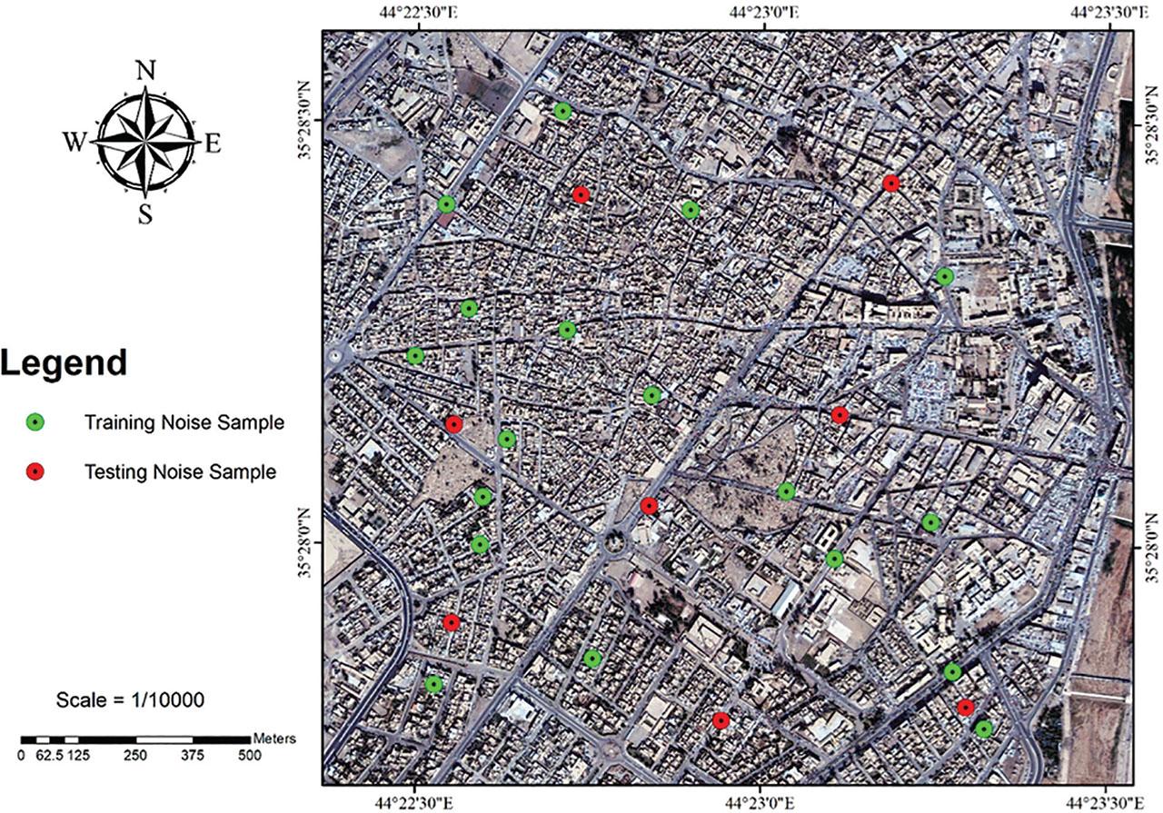 Training and testing noise samples in the study area.