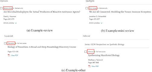 Examples of document type annotation on the website of Cell Trends In series.