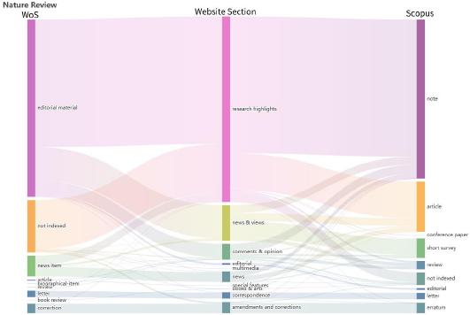 Distribution of document types for other papers on websites, WoS and Scopus.