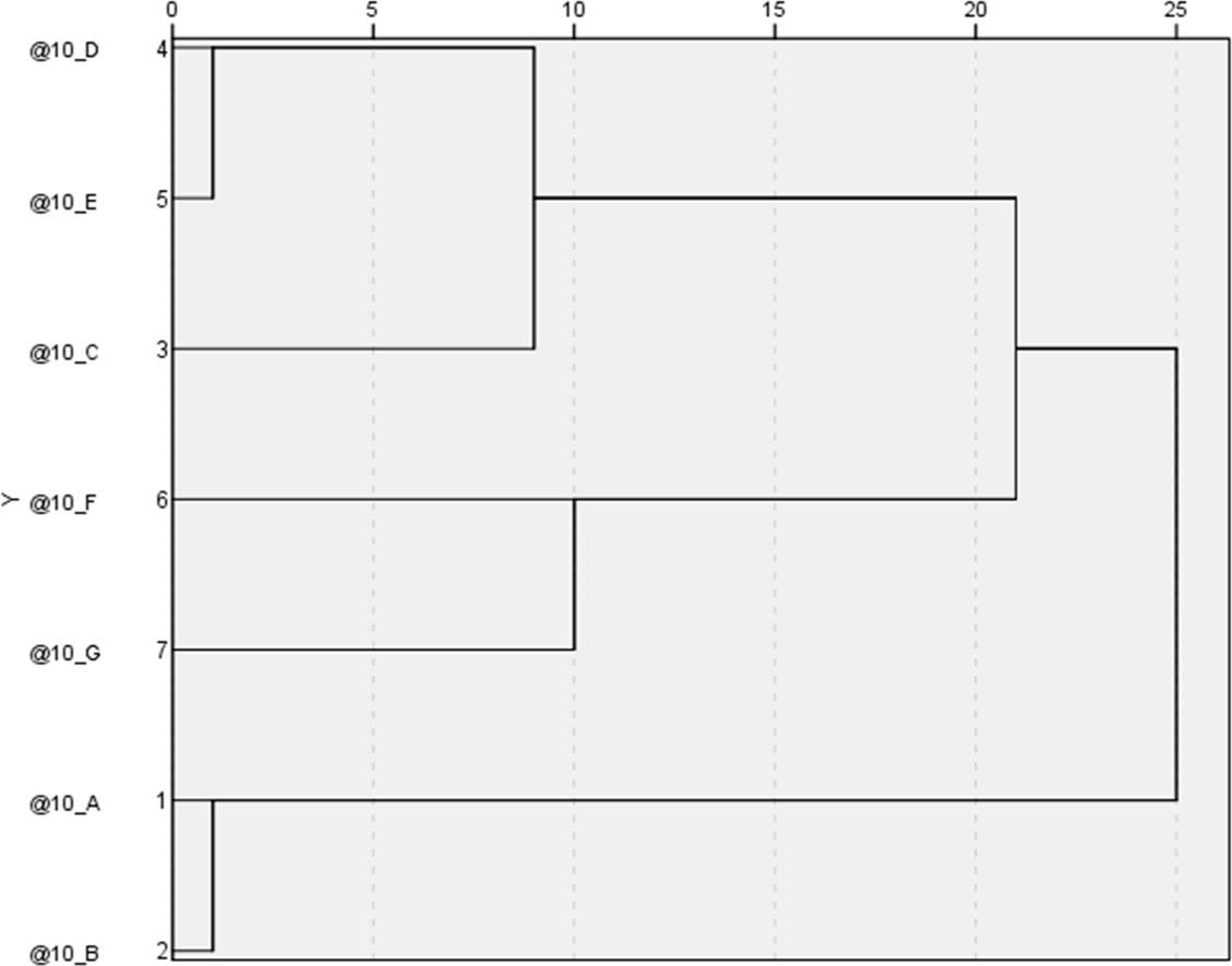 Dendrogram showing clusters of advantages of the online environment for cooperation with offerors. Letters as in Table 2.Source: own study.