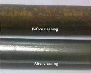 The steel bar before and after the cleaning phase