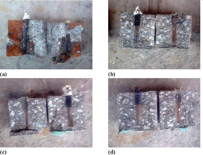 Samples after the IVT: (a) OPC; (b) 20UP; (c) 40UP; (d) 60UP