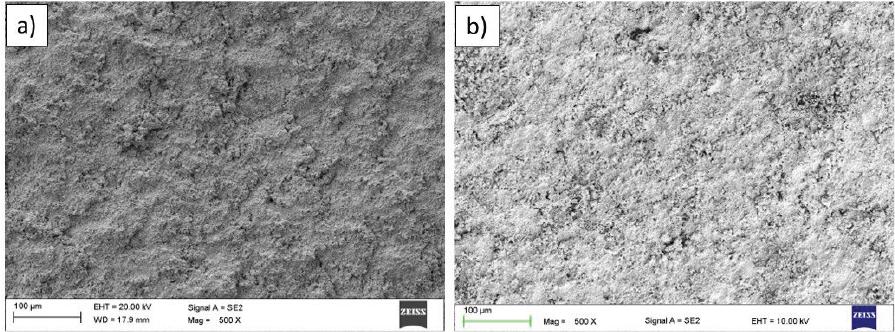 The surface topography of sprayed coatings: (a) MBS, (b) SBS