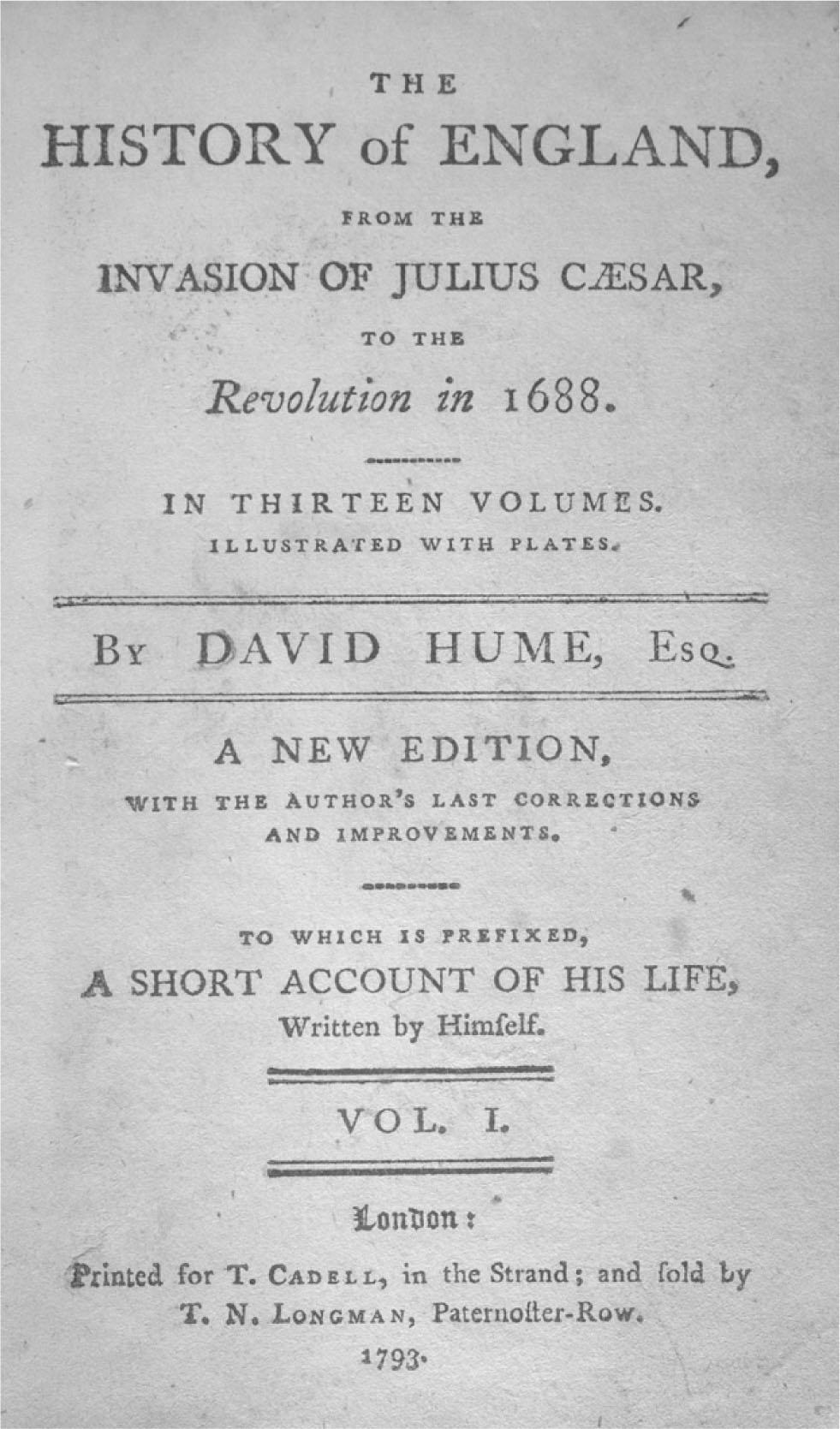 An example of a typical 18th century book title page. Most included information about the author, date, place of publication, as well as its publishers, booksellers, and printers, which has been recorded as structured data in the ESTC. Image from https://digital.library.mcgill.ca/hume/search/large.php?id=8832. ESTC, English Short Title Catalogue.