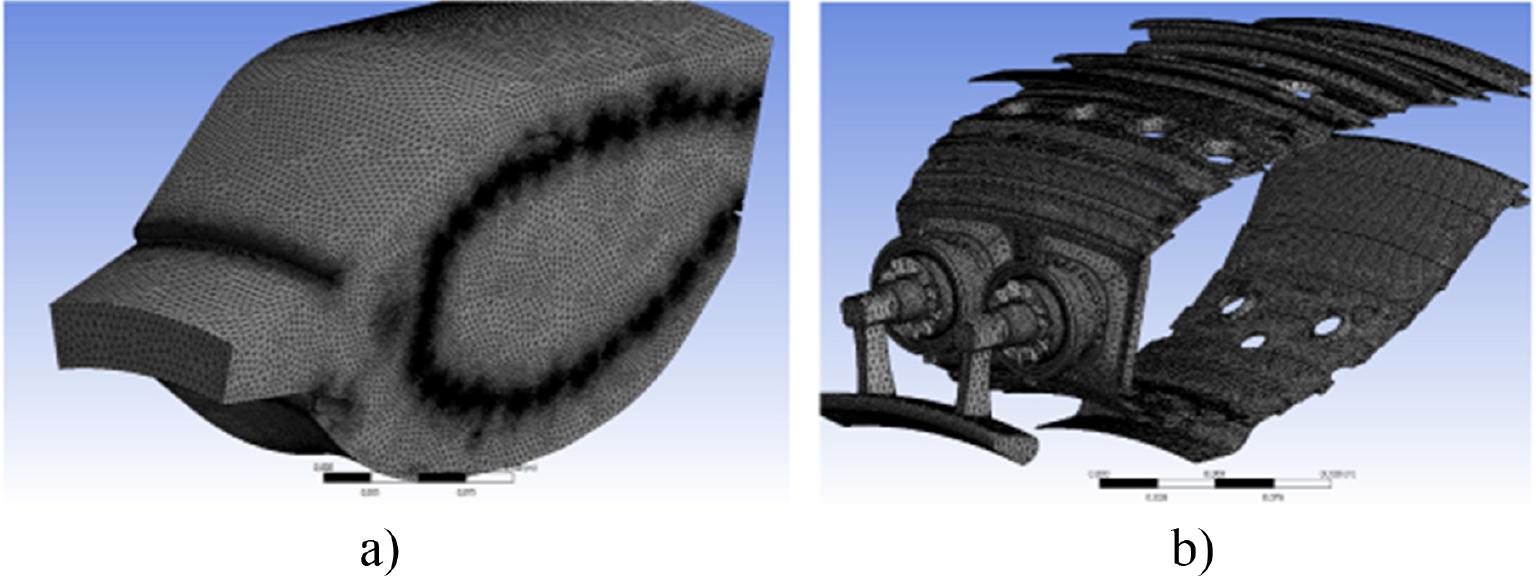 Model of the finite element grid of the flame tube sector turbofan engine AL-31F