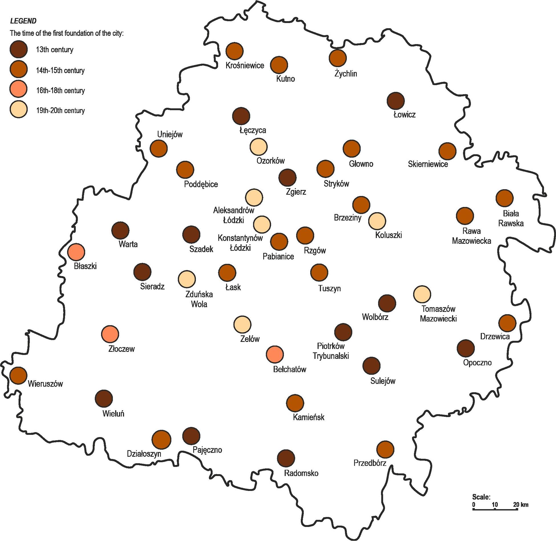 Location of the studied cities/towns in the Łódź Region. Source: own compilation.