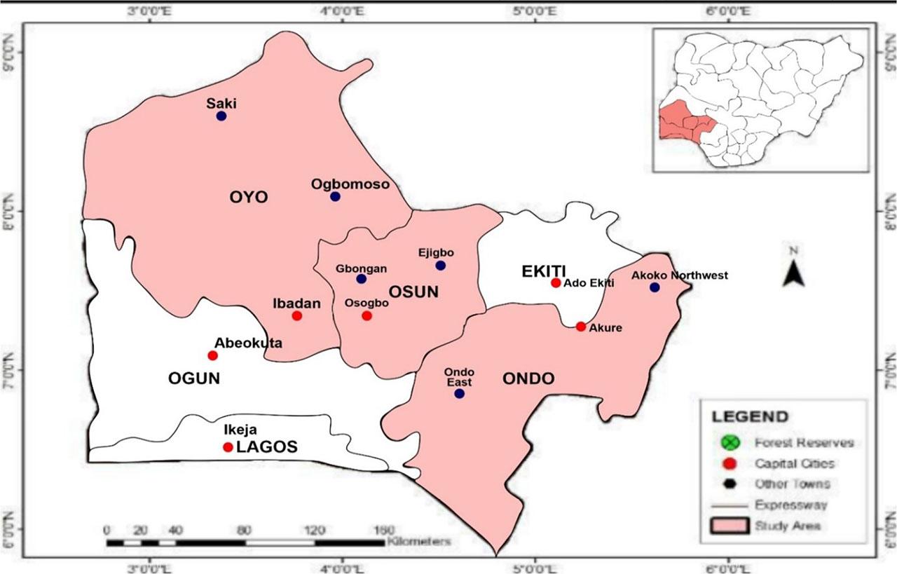 Map of Southwest NigeriaSource: adapted from Larinde and Aiyeloja (2015).