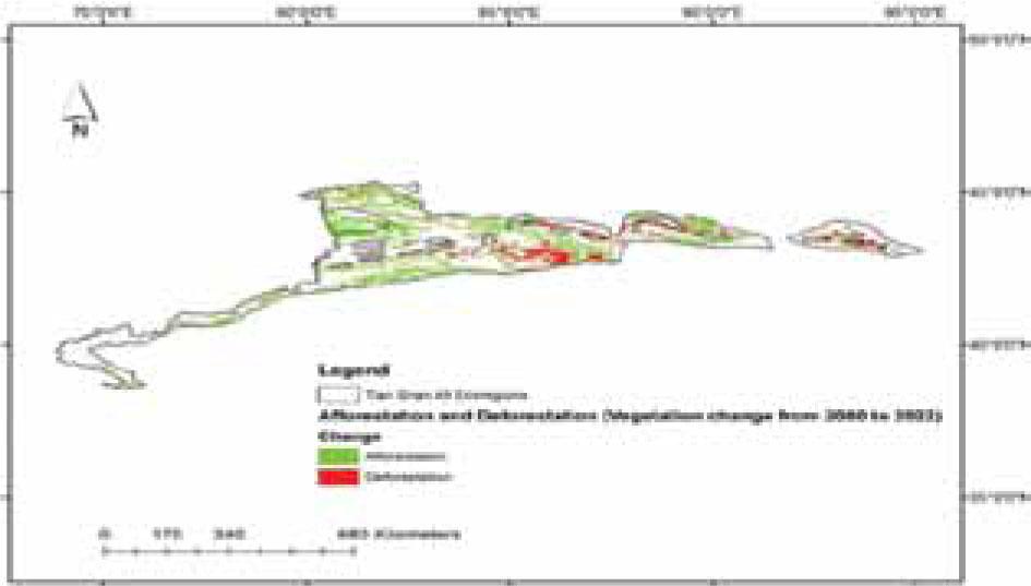 Anomaly and changes in vegetation area during the period 2000–2022