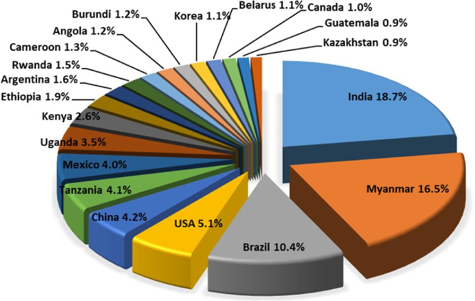Share of global top 20 dry bean-producing countriesSource: FAOSTAT, 2020.