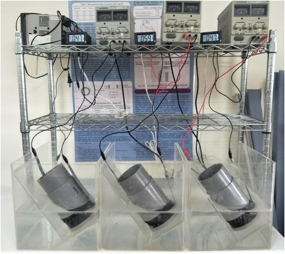 Test setup of rapid chloride migration test.