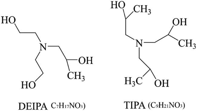 Chemical structure and composition of DEIPA and TIPA.