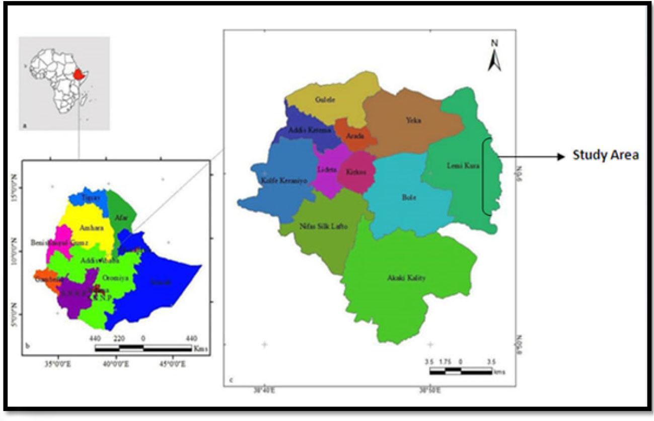 Map of the study area, Addis Ababa with sub-citiesSource: Ethio GIS, 2022.