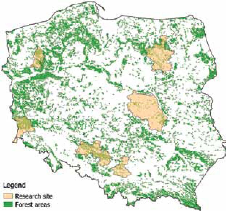 Location of research sites where soil cover fuel load measurements were carried out