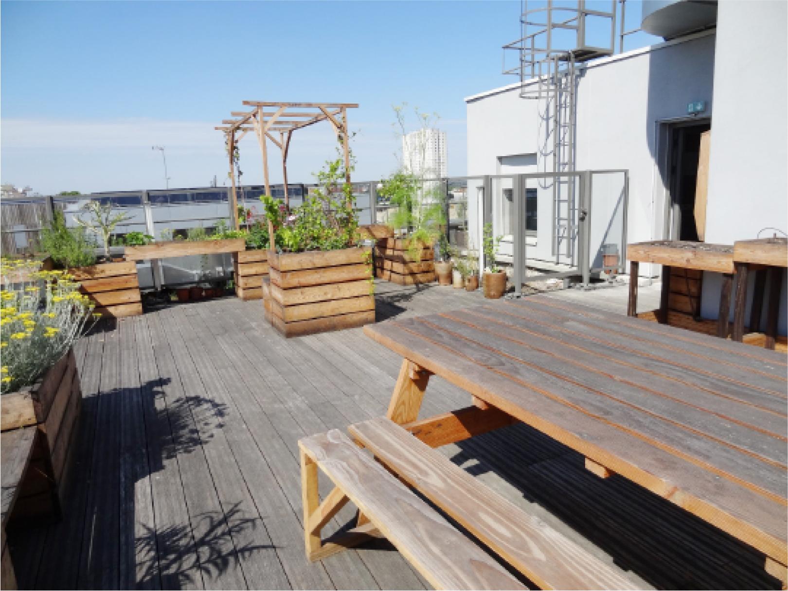 Therapeutic garden on the roof. Nursing Home EPHAD Robert Doisneau, Paris, France: Entrance to the garden on the roof, source: Author