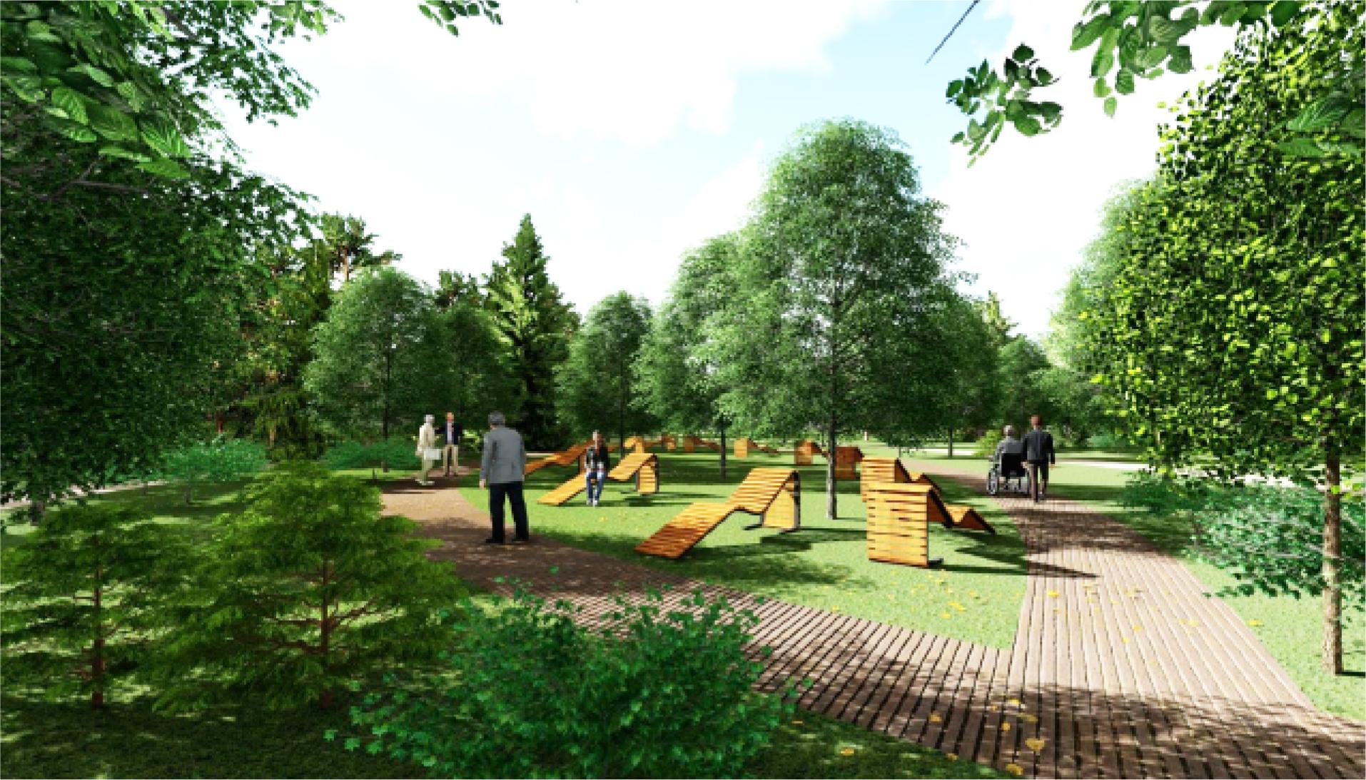 Proposal for therapeutic forest garden (author: Agnieszka Myk) View of the forest garden