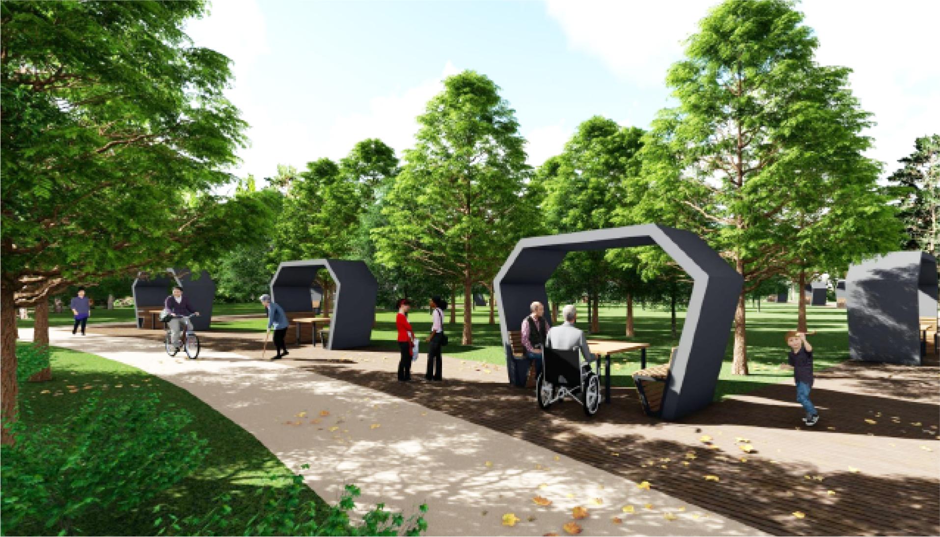 Proposal for therapeutic forest garden (author: Agnieszka Myk) View of the forest garden