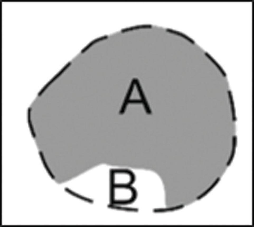 Equation for calculating convexity. Convexity = (perimeter of A + B)/(perimeter of A).