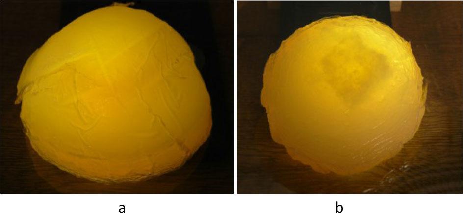 Phantoms with backlight (the light passing through the object): (a) homogenous and (b) with internal heterogeneity.