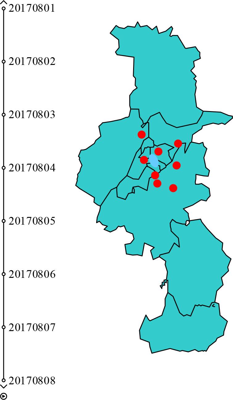 The cluster center is shown on the map