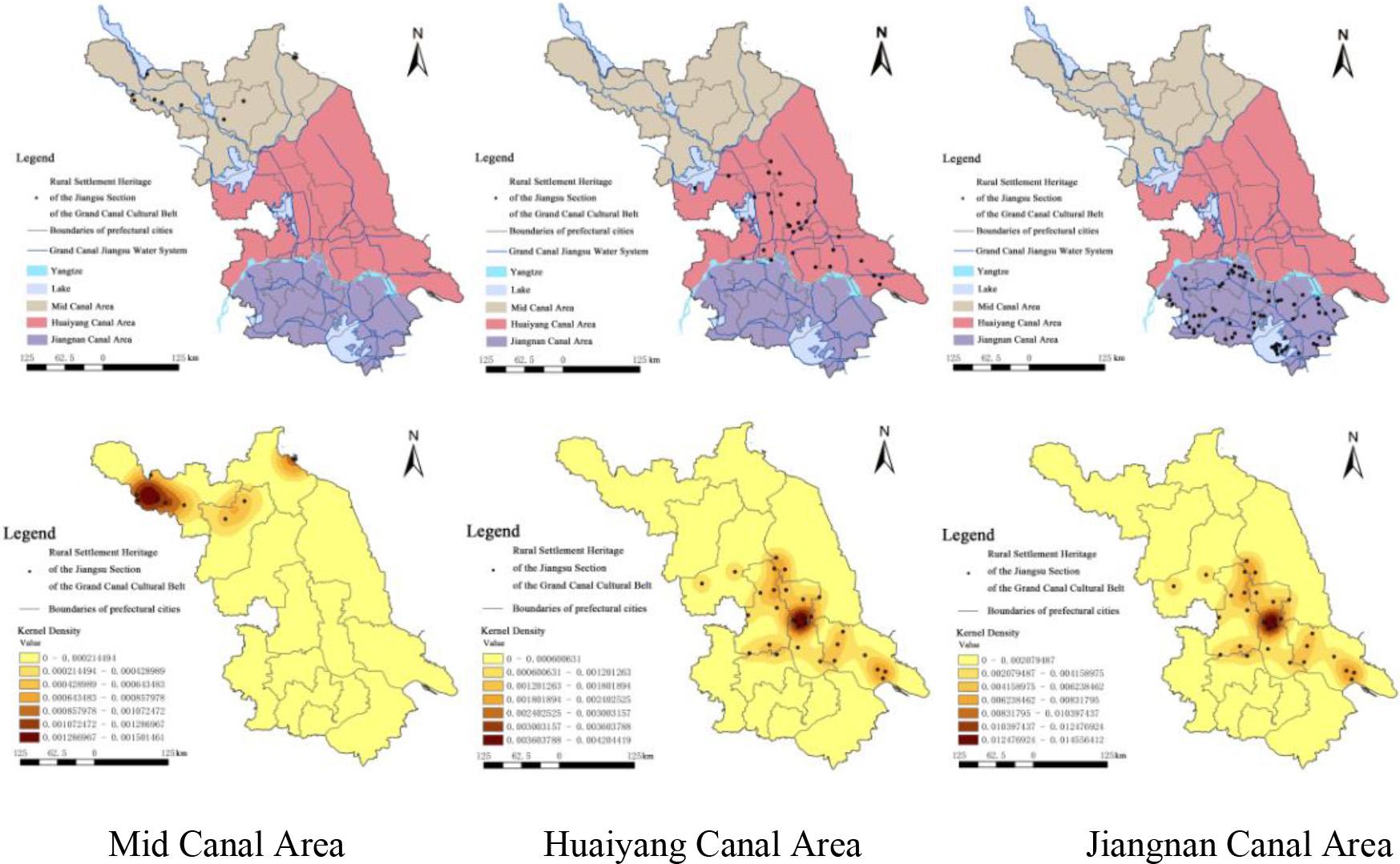 Kernel Density Analysis of Heritage in Rural Settlementsof the Grand Canal Cultural Belt (Jiangsu Section).
