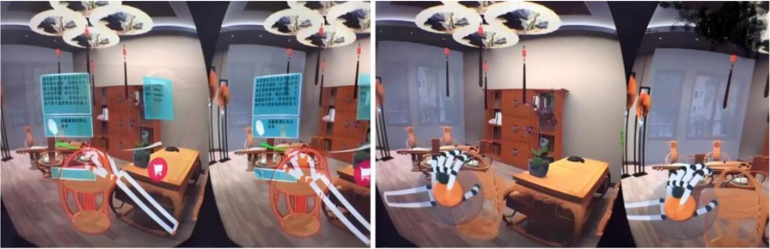 VR furniture experience with hand-controlled dragging of arbitrary furniture