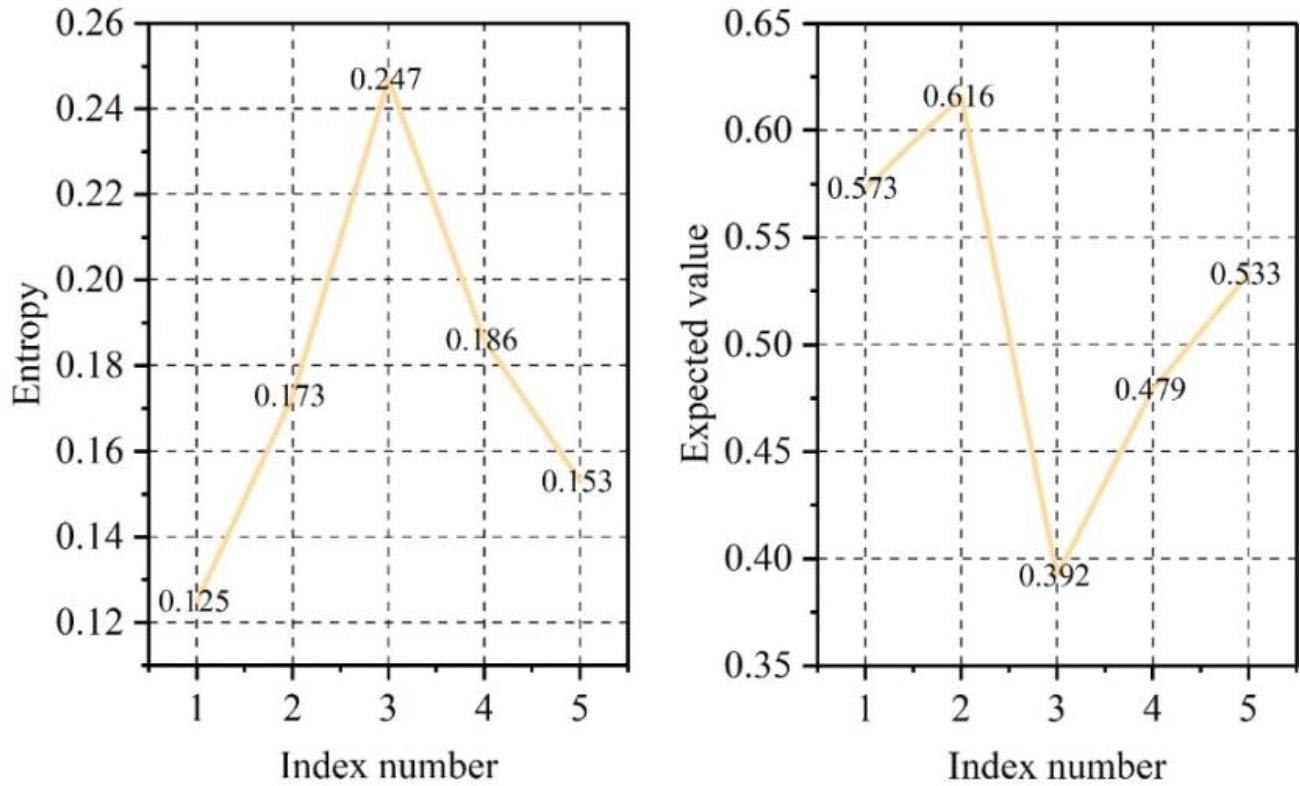 The expected value and entropy of the five indices