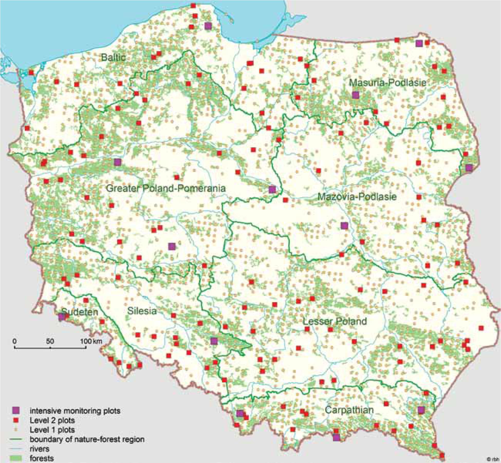 Location of Level 1, Level 2 and Intensive Monitoring plots in Poland in 2022 (Lech et al. 2024b)