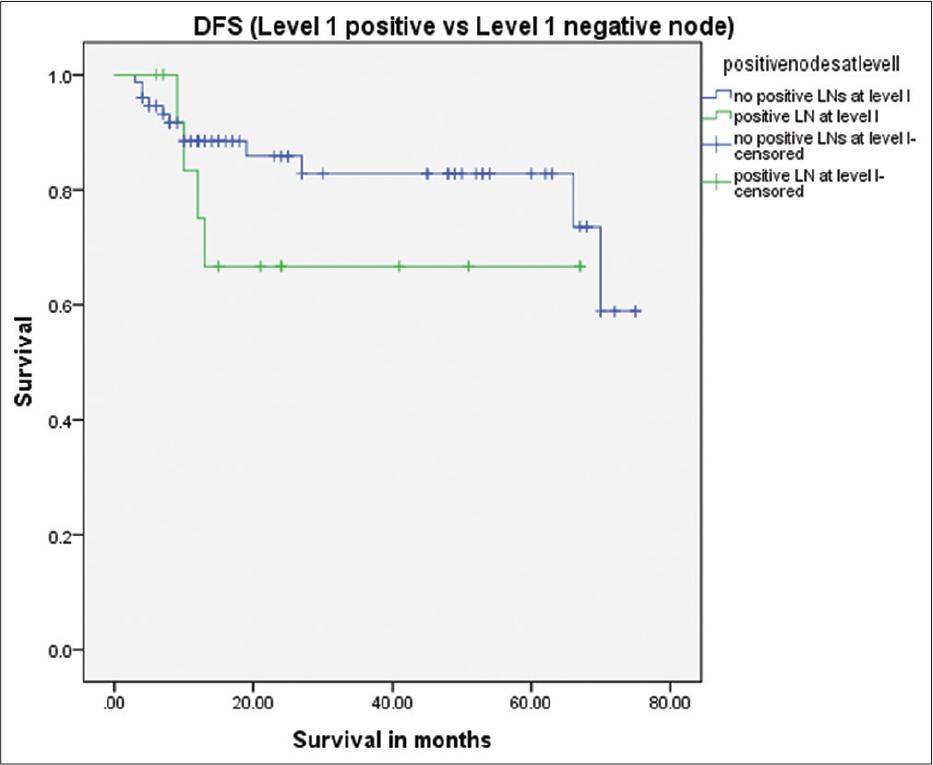 Survival difference between level I positive versus level I negative patients (P = 0.27)