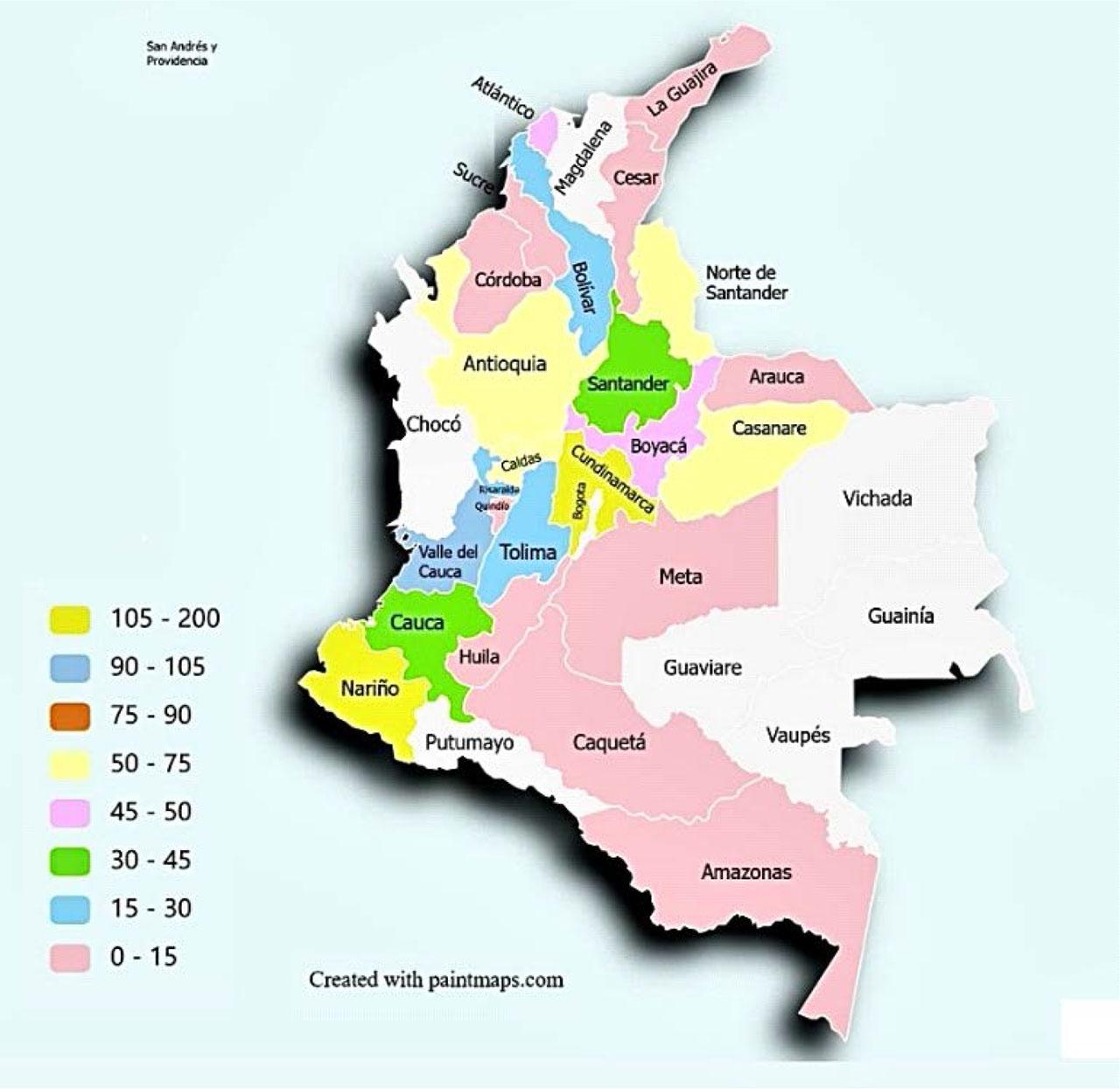 Distribution of study participants by department in Colombia.