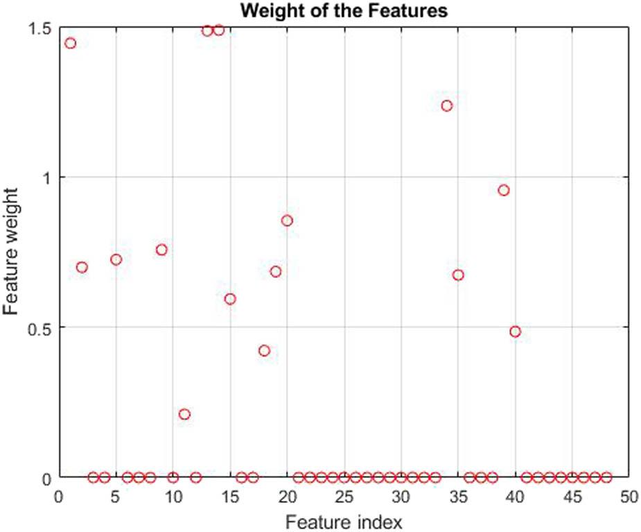 Weight of the features.