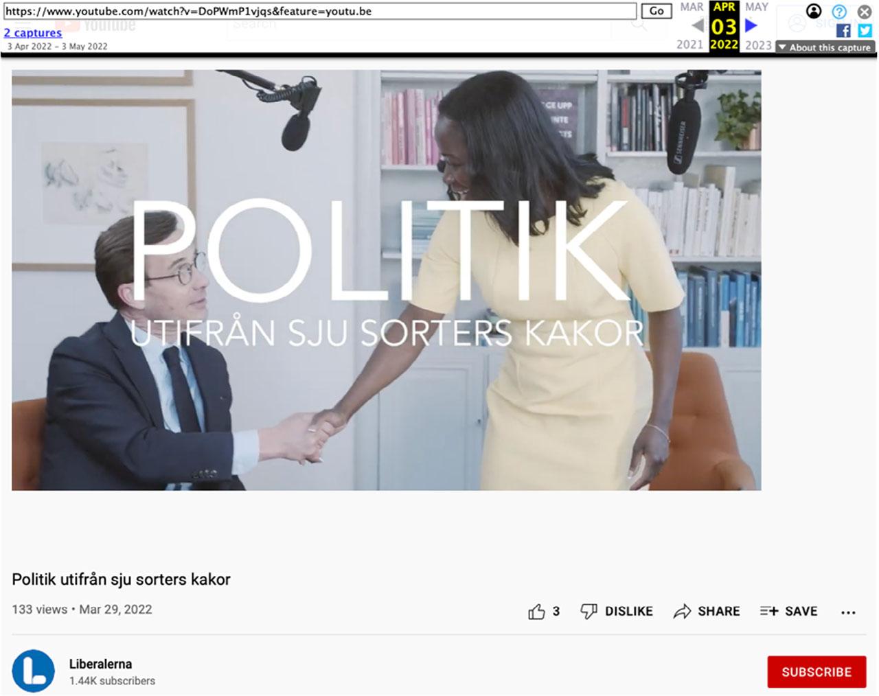 Wayback Machine screenshot of YouTube videoComments: Screenshot taken on 3 April 2022.