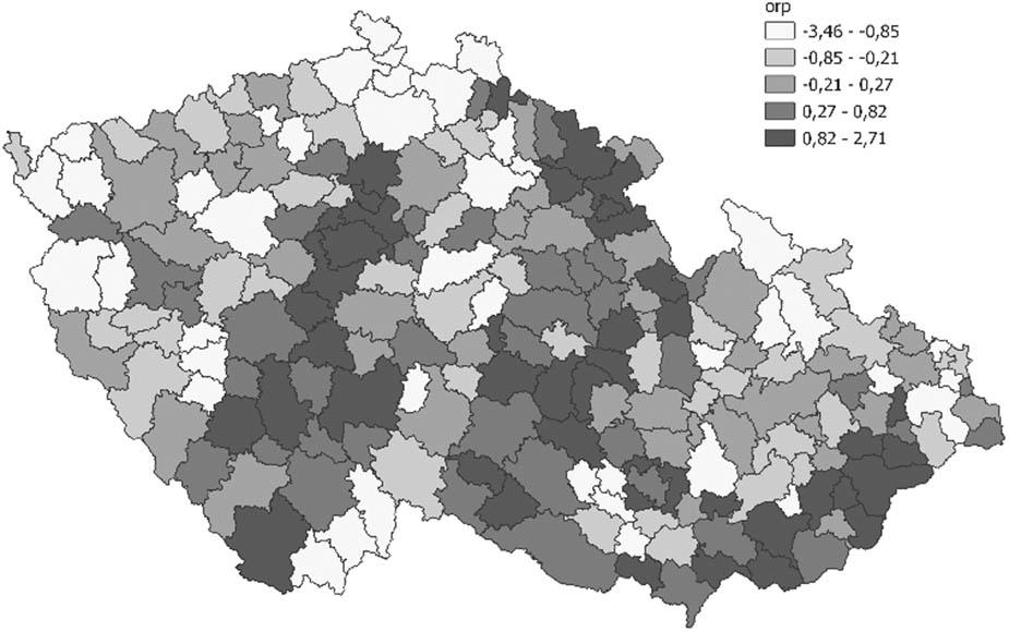 Regression residual values in the map – SPOLU.