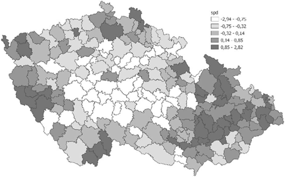 Regression residual values in the map – SPD.
