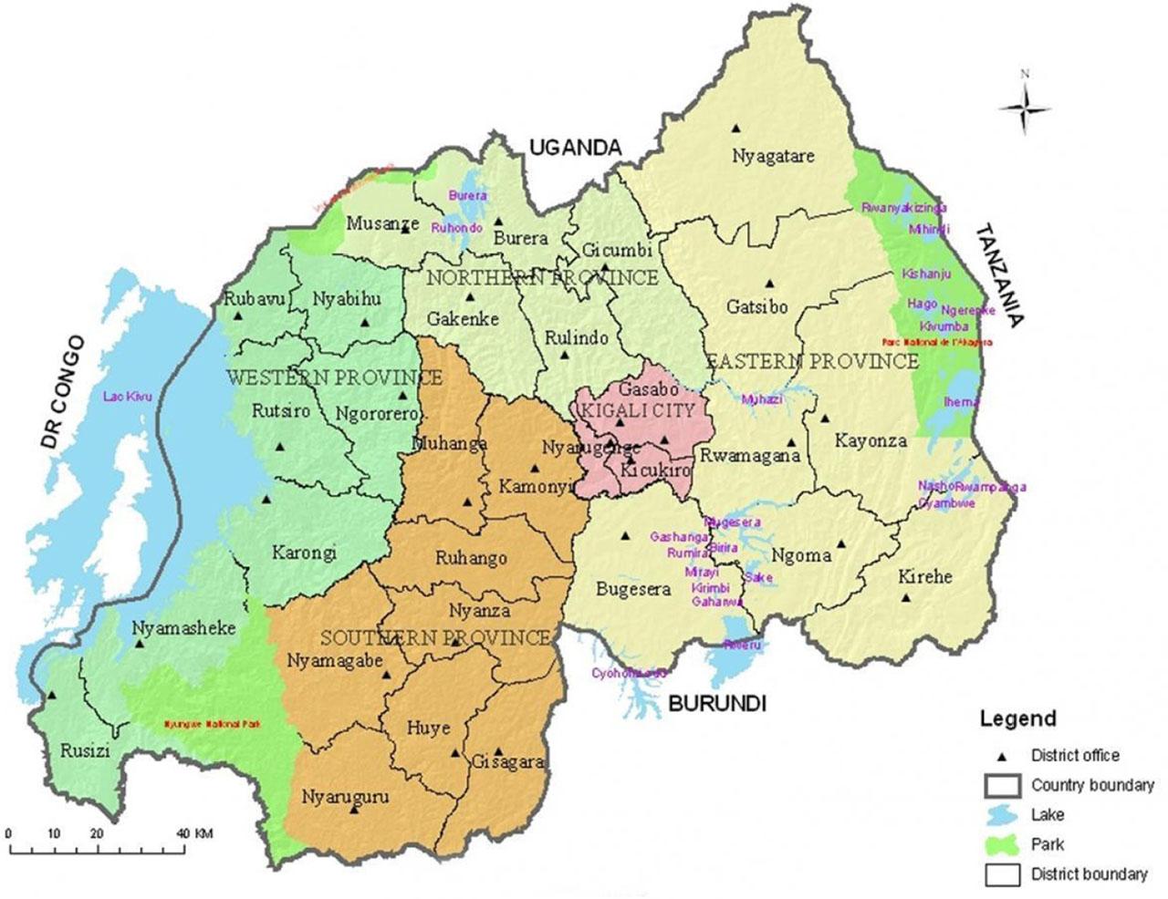 Map of Rwanda by Province and DistrictSource: Maps of Rwanda, https://fr.maps-rwanda.com/le-rwanda-carte-avec-les-districts