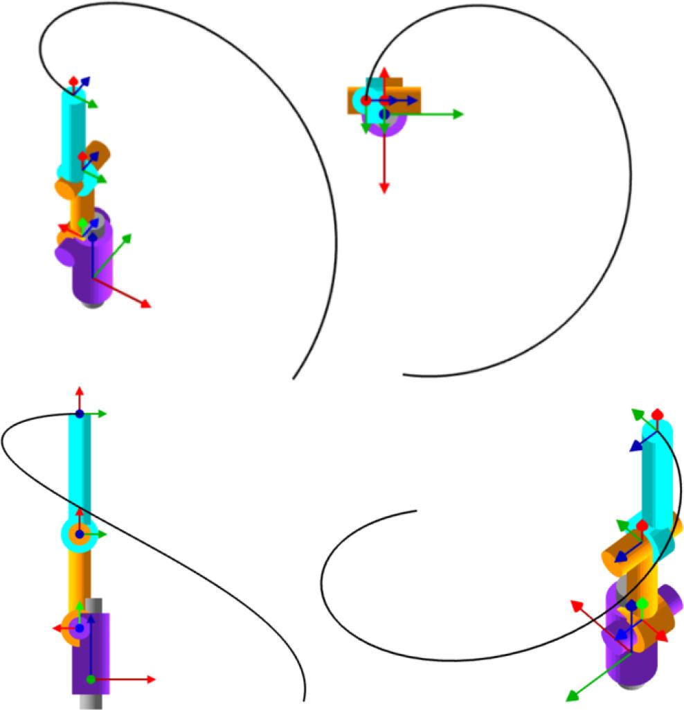 View of the drawn manipulator trajectory for the maximum extreme position of the robot arm (source: RoboAnalyzer)